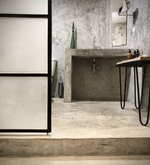 Art Suite, design bathroom based on concrete, steel, and glass